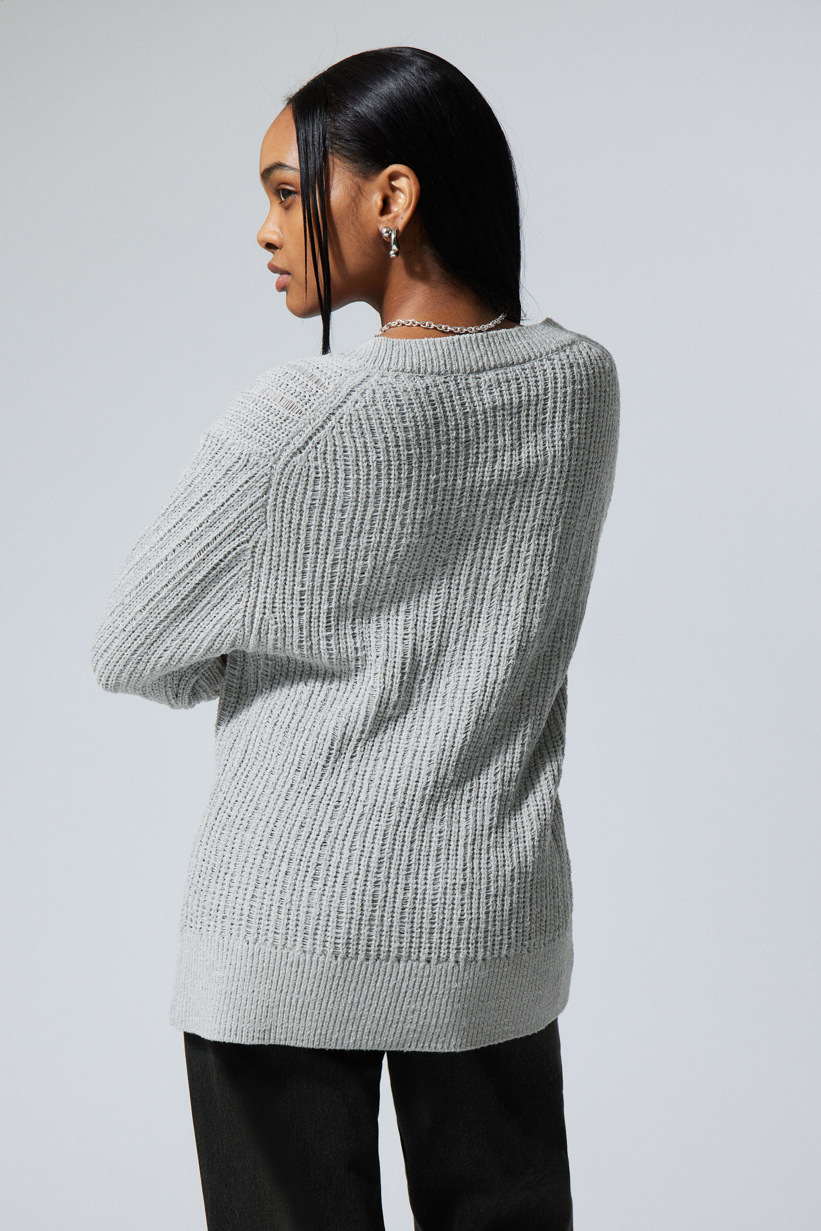 #A2A3A3 - Farila Oversized Distressed Sweater - 2