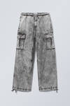Bleached Wash Dark Grey - Parachute Loose Cargo Trousers - 2