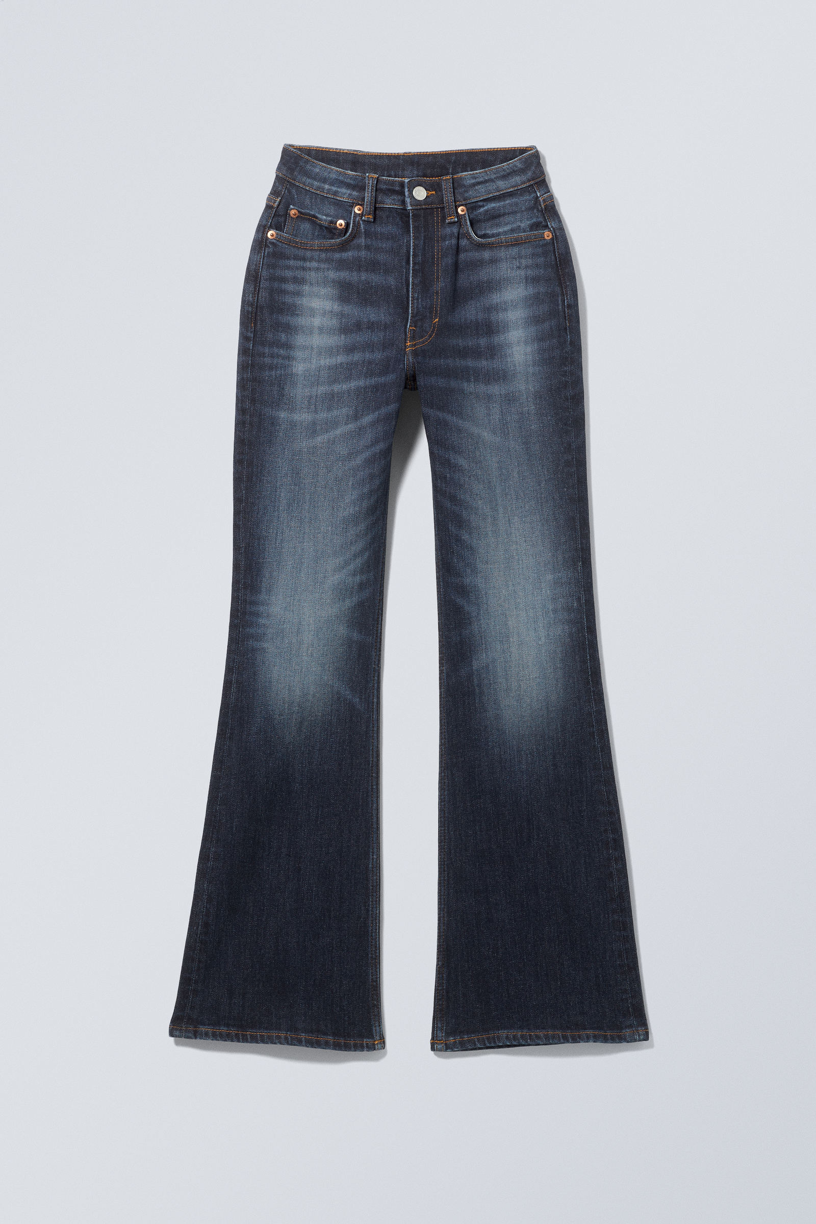 Vein Blue - Dark Blue - Glow Curve High Waisted Regular Flared Leg Jeans - 2