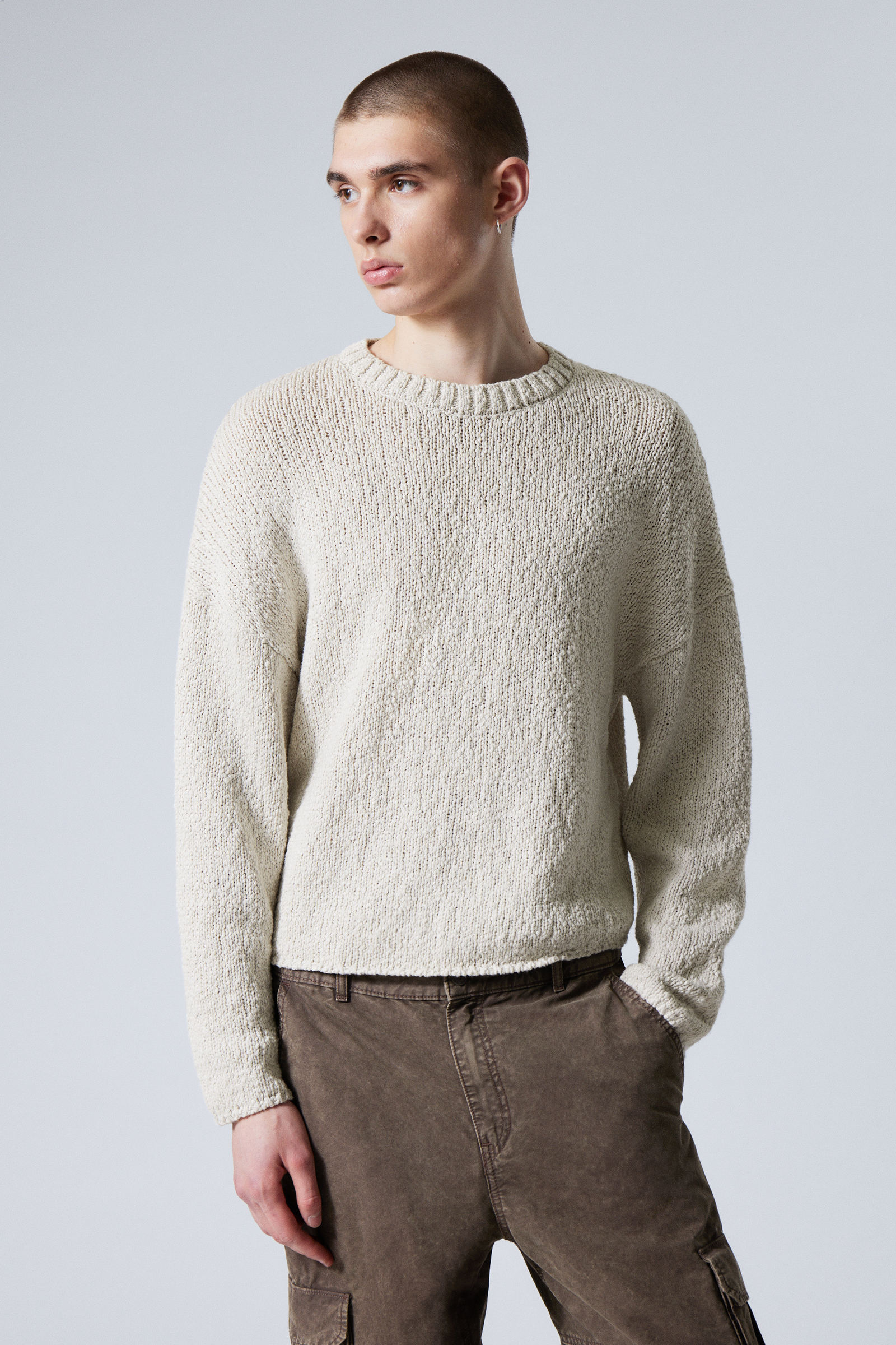 #D3CFC5 - Cropped Heavy Knitted Sweater - 1