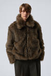 Dark Brown - Faux Fur Jacket - 0