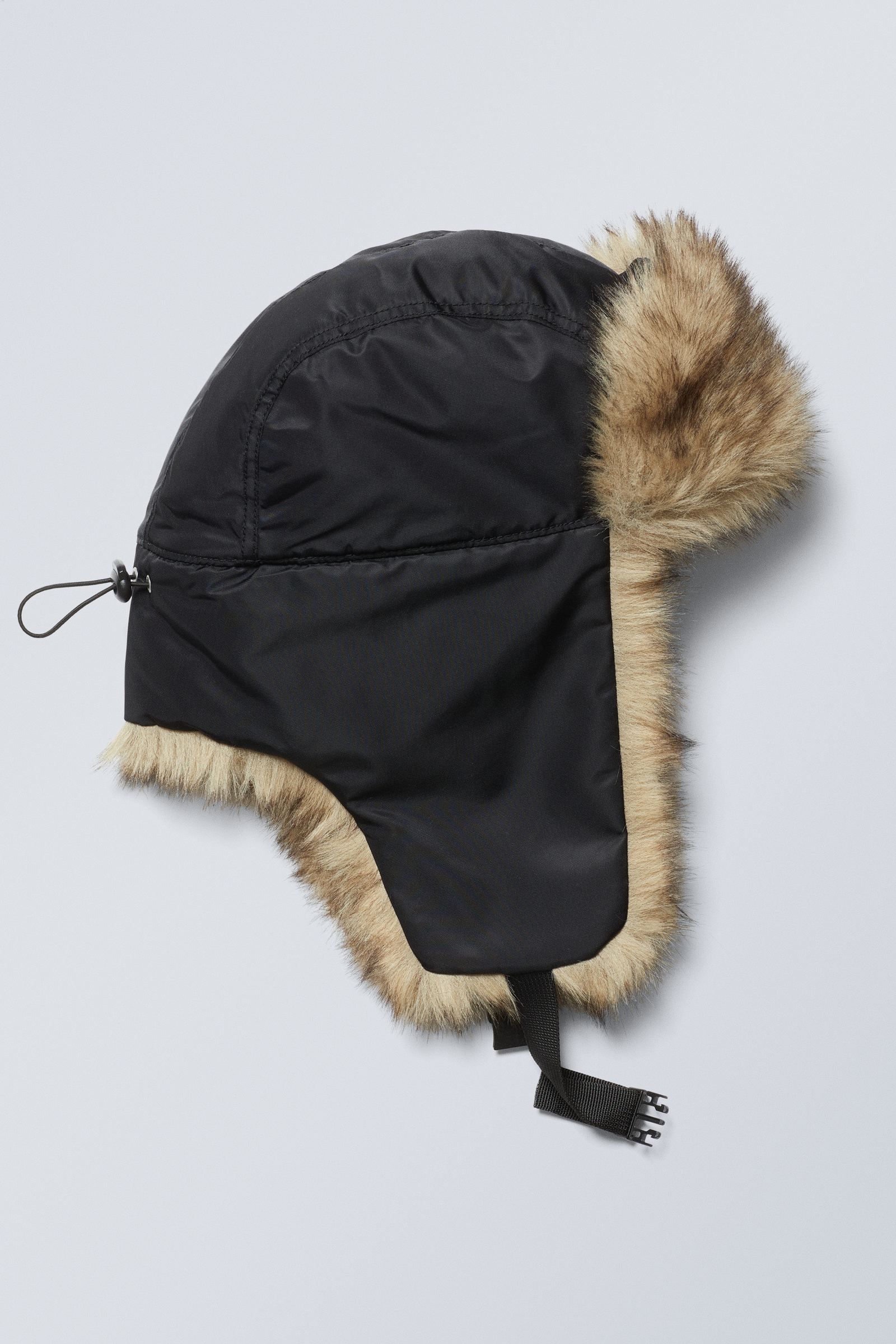 Black - Faux Fur Trim Trapper Hat - 1