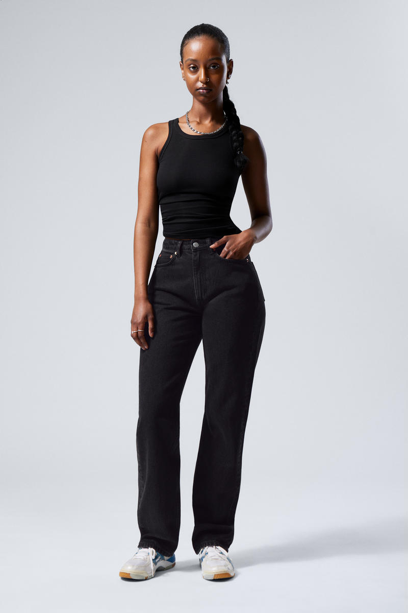 Shop Weekday Resolute Curve High Straight Jeans In Black