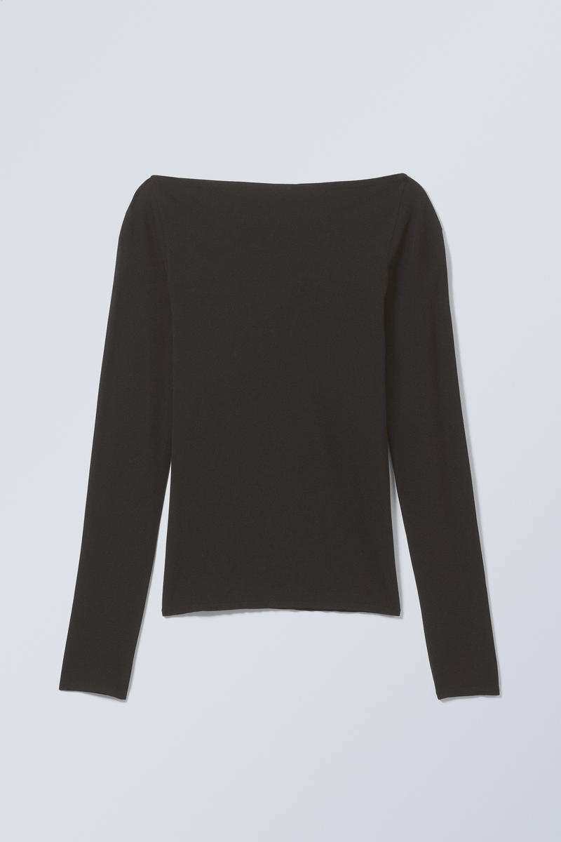 sheer boatneck long sleeve - Black | Weekday EU