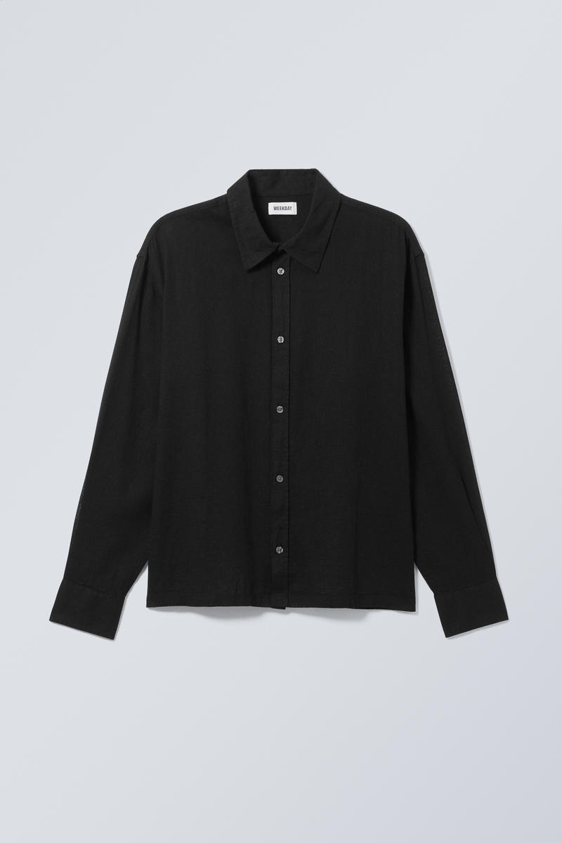 oversized boxy linen blend shirt - Black | Weekday GB