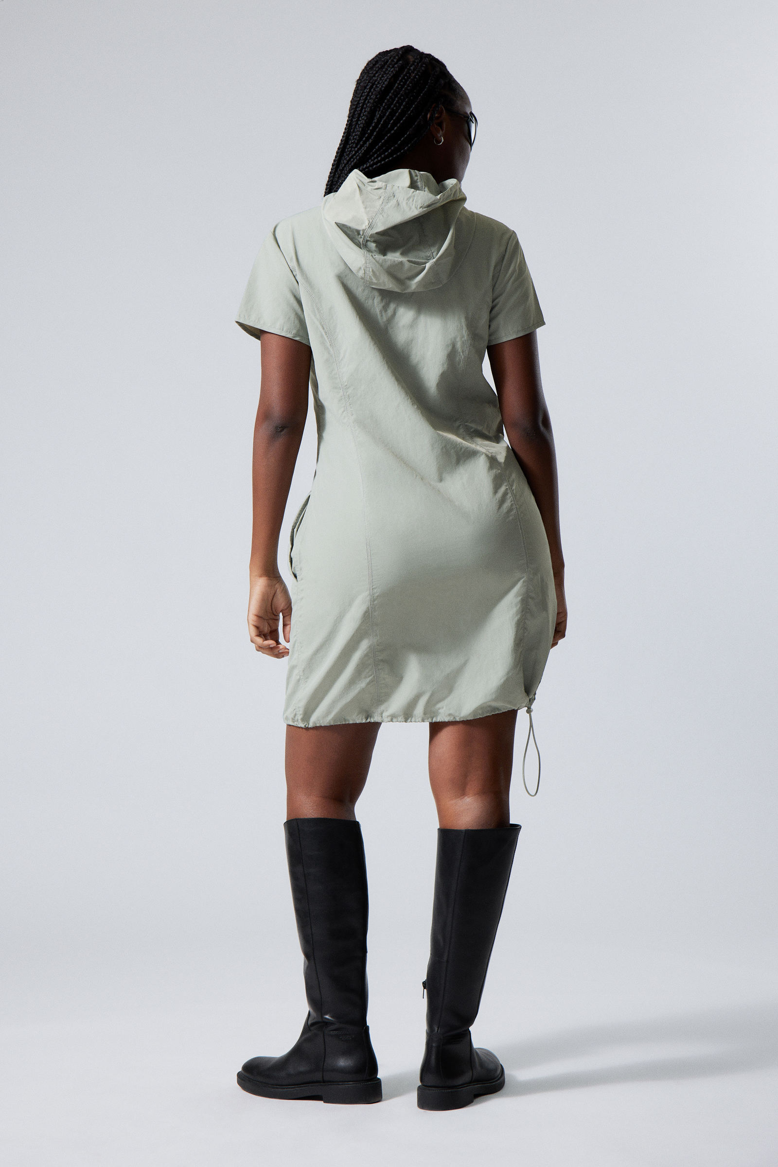 #A4A7A4 - Nylon Hooded Mini Dress - 2
