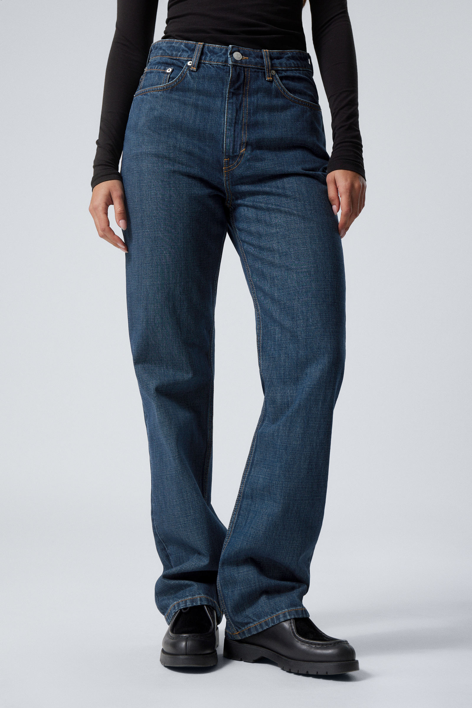 Sapphire Blue - Dark Blue - Rowe Super High Waisted Regular Straight Leg Jeans - 1