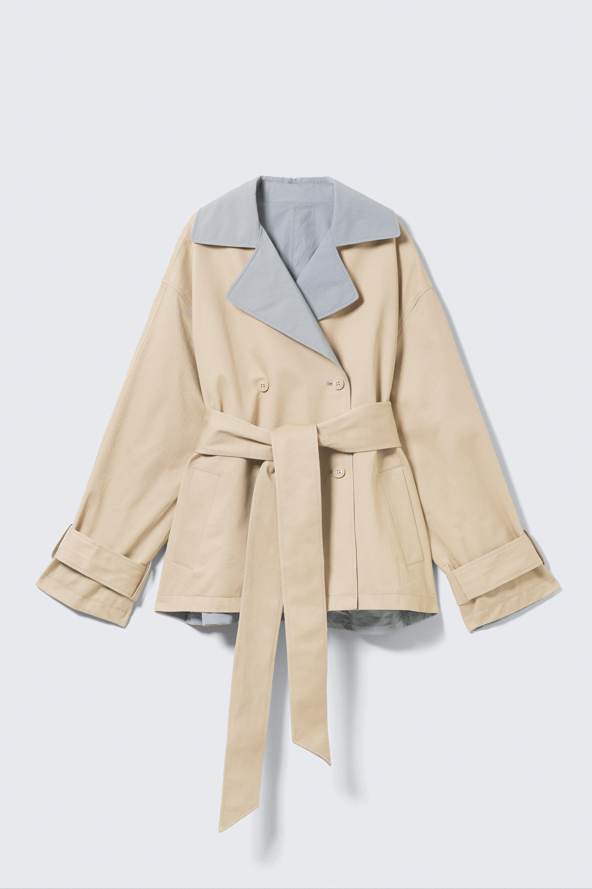 short double-breasted reversible trench coat - Beige & Light Grey