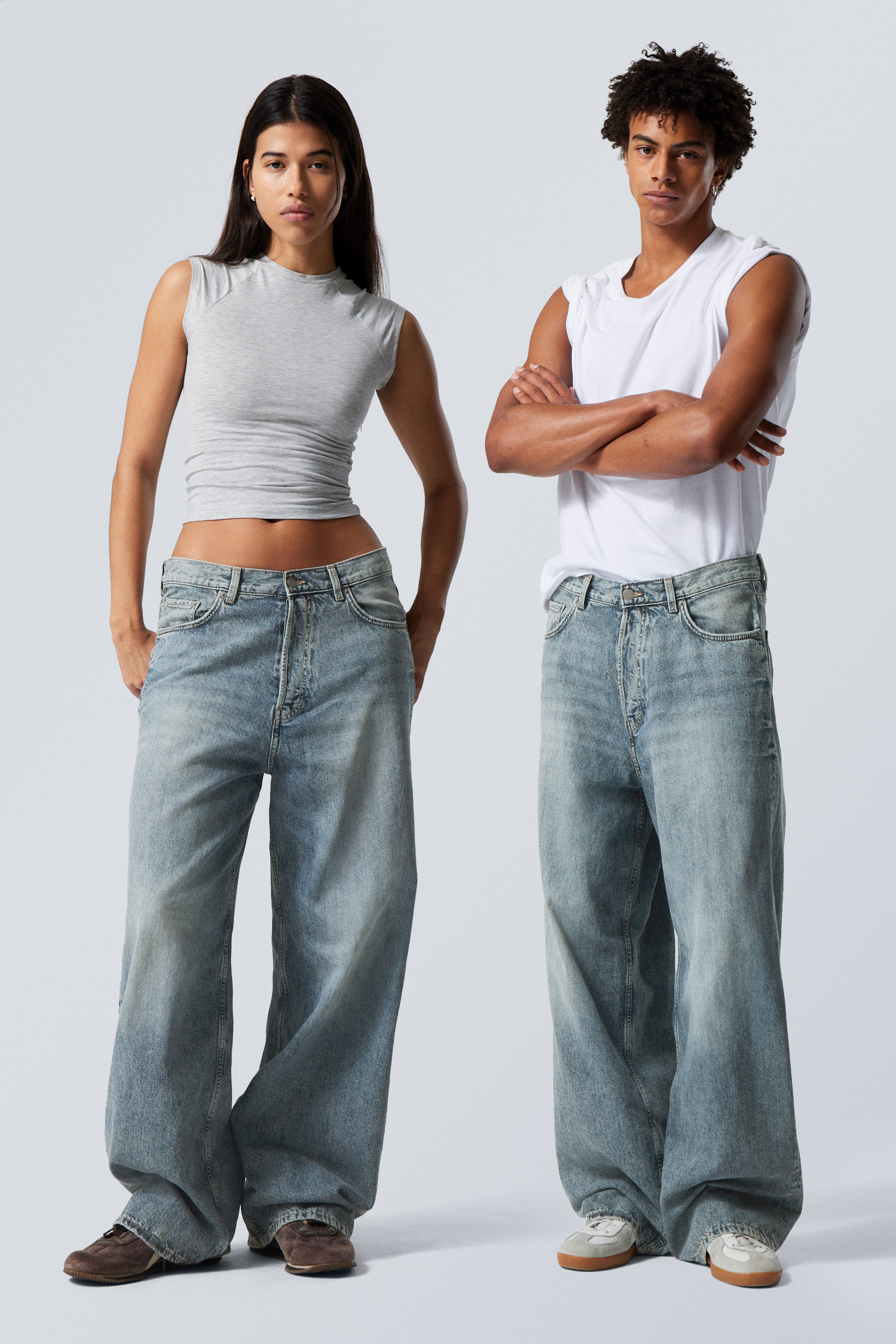 astro loose baggy leg jeans - Torn Blue - Medium Blue