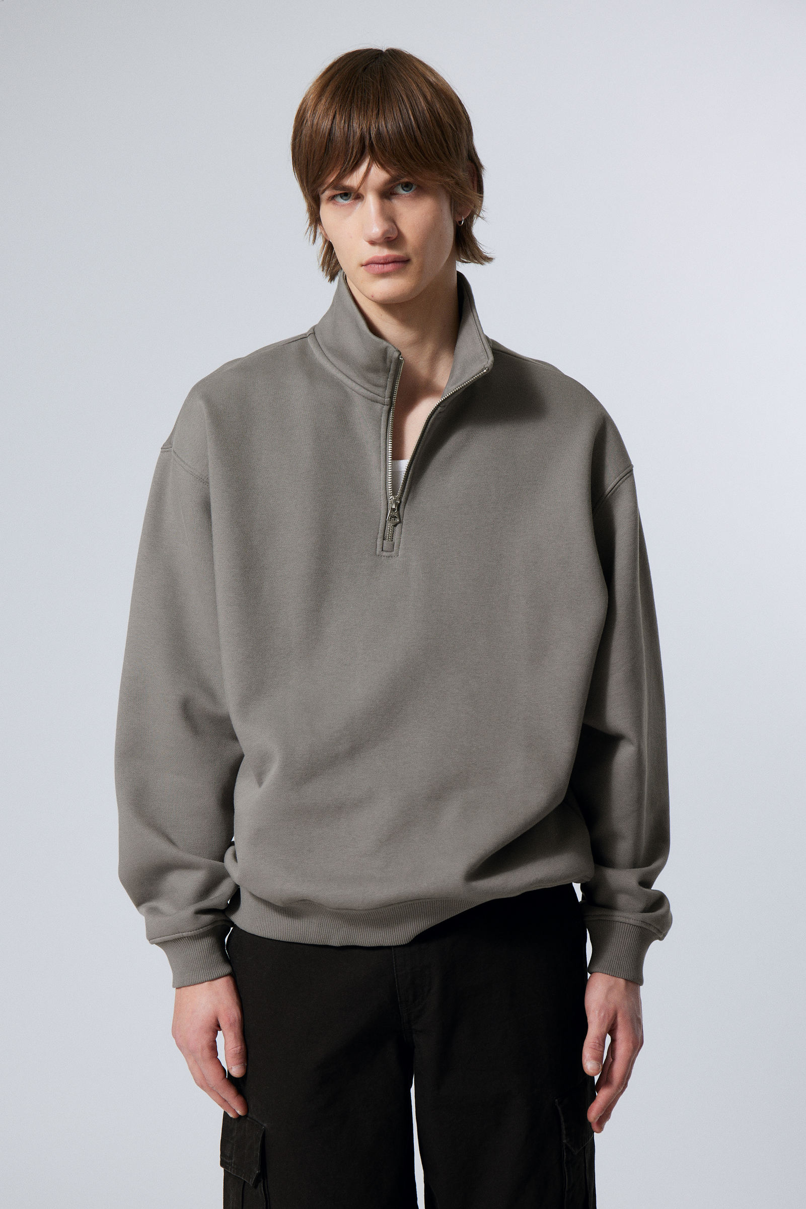 Dusty Grey - Relaxed Heavy Half Zip Sweater - 0