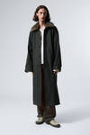 Dark Grey - Oversized Faux Fur Collar Trench Coat - 1