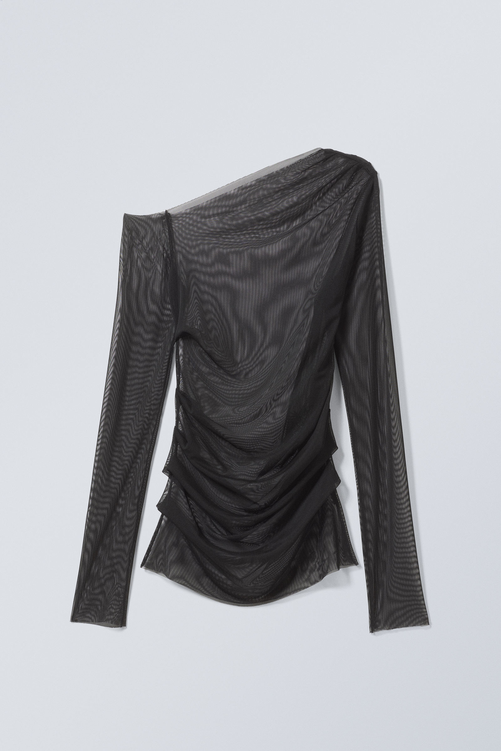Black - Transparent Drape Asymmetric Long Sleeve - 3