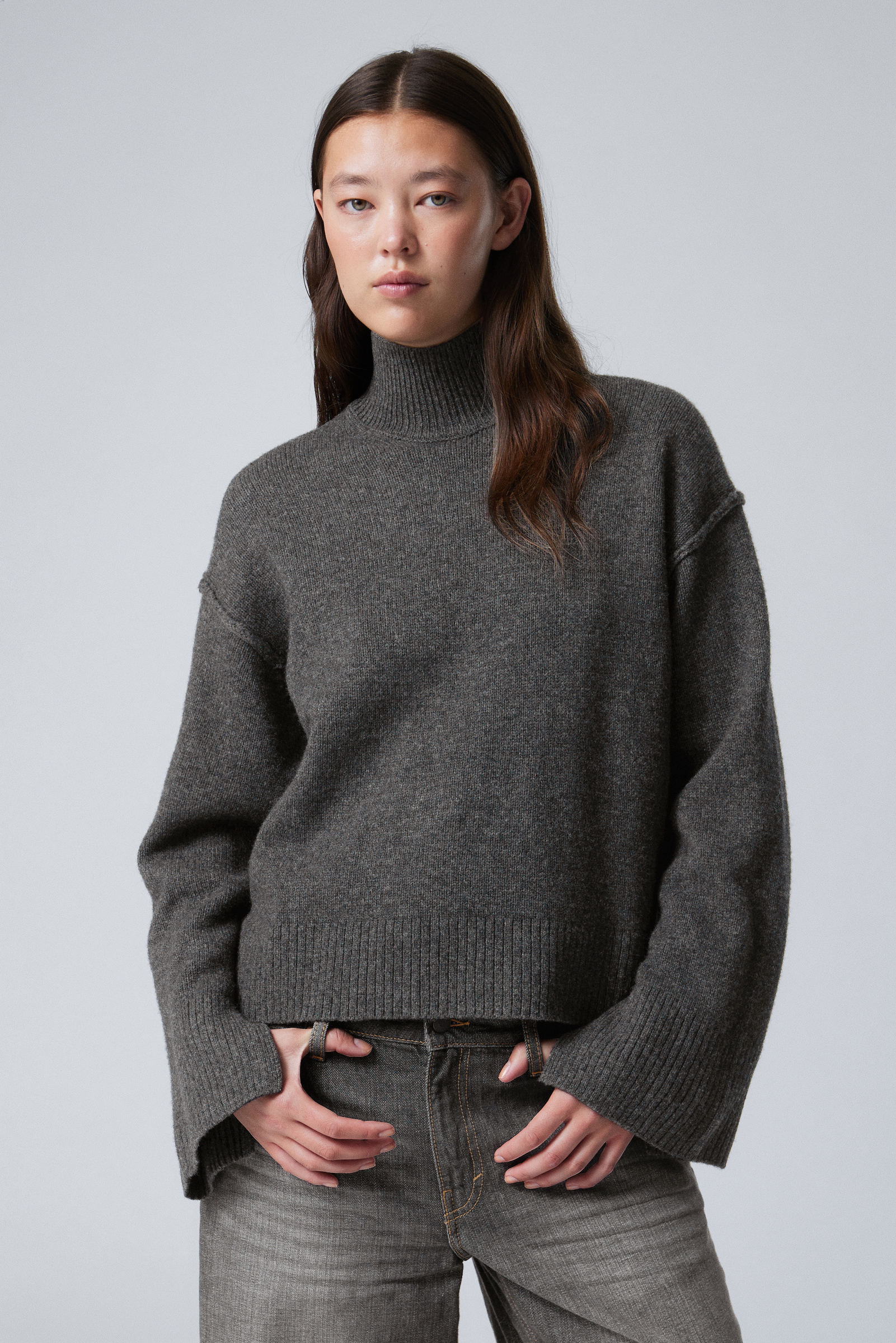 Grey turtleneck sweater best sale