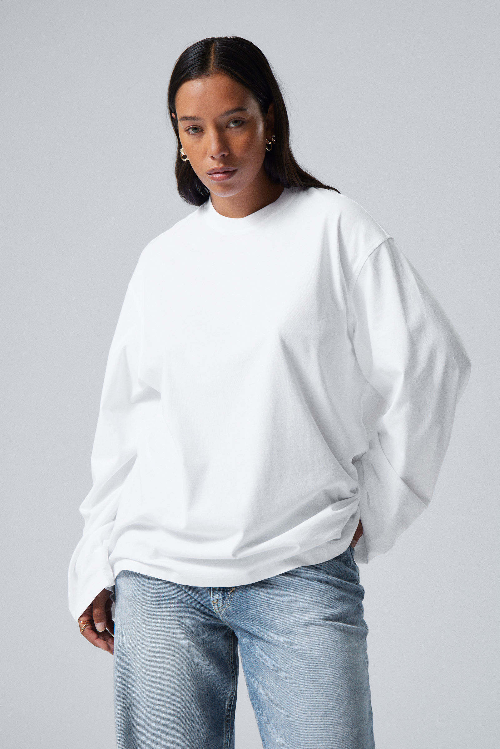 oversized t shirt met lange mouwen Wit Weekday NL