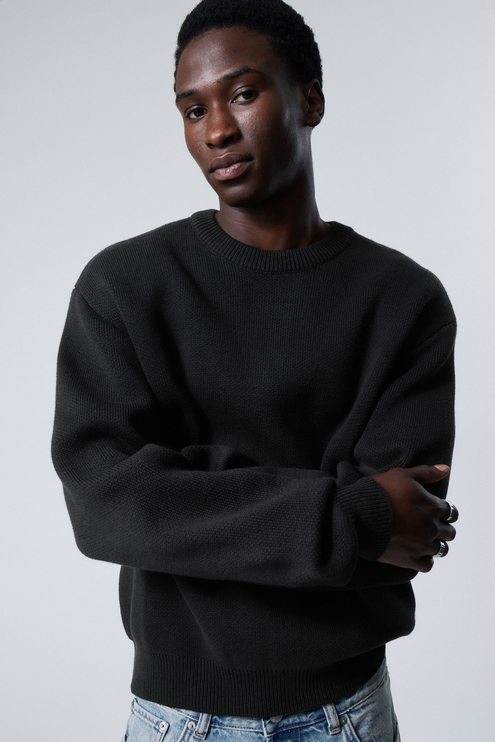 regular knitted cotton sweater - Black | Weekday GB