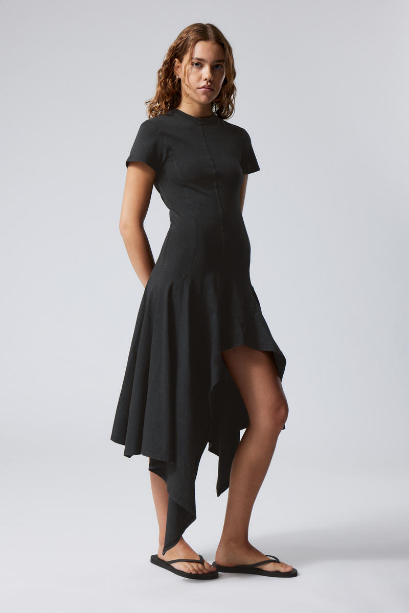 Washed Asymmetric Midi Dress