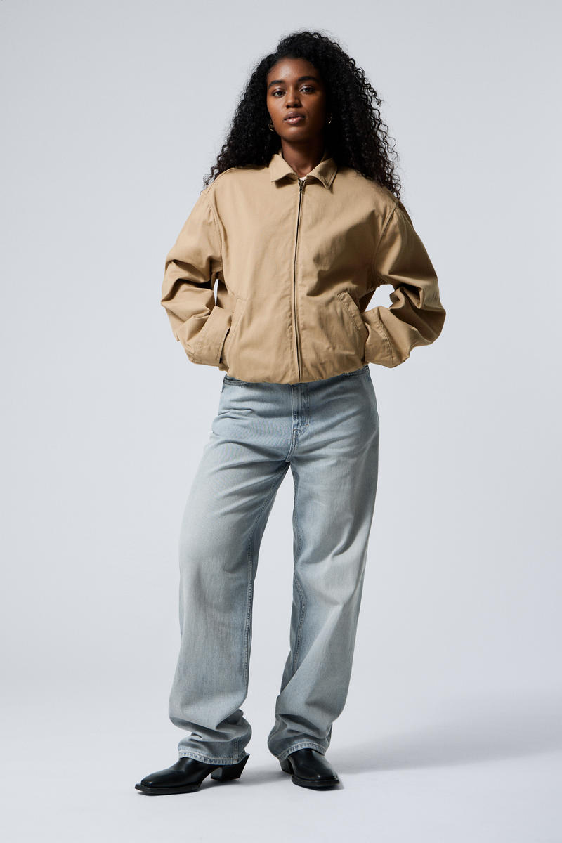 Weekday Loose Fit Cotton Twill Zip Jacket In Beige