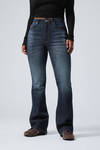 Vein Blue - Dark Blue - Glow Curve High Waisted Regular Flared Leg Jeans - 1