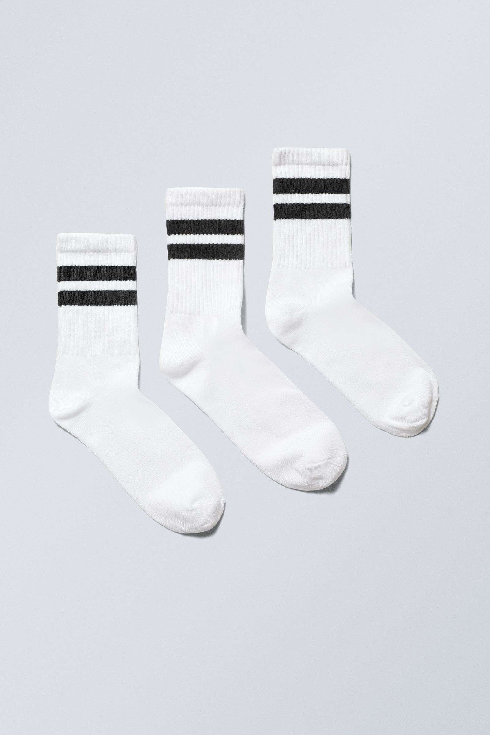 #FFFFFF - 3-pack Striped Sport Socks