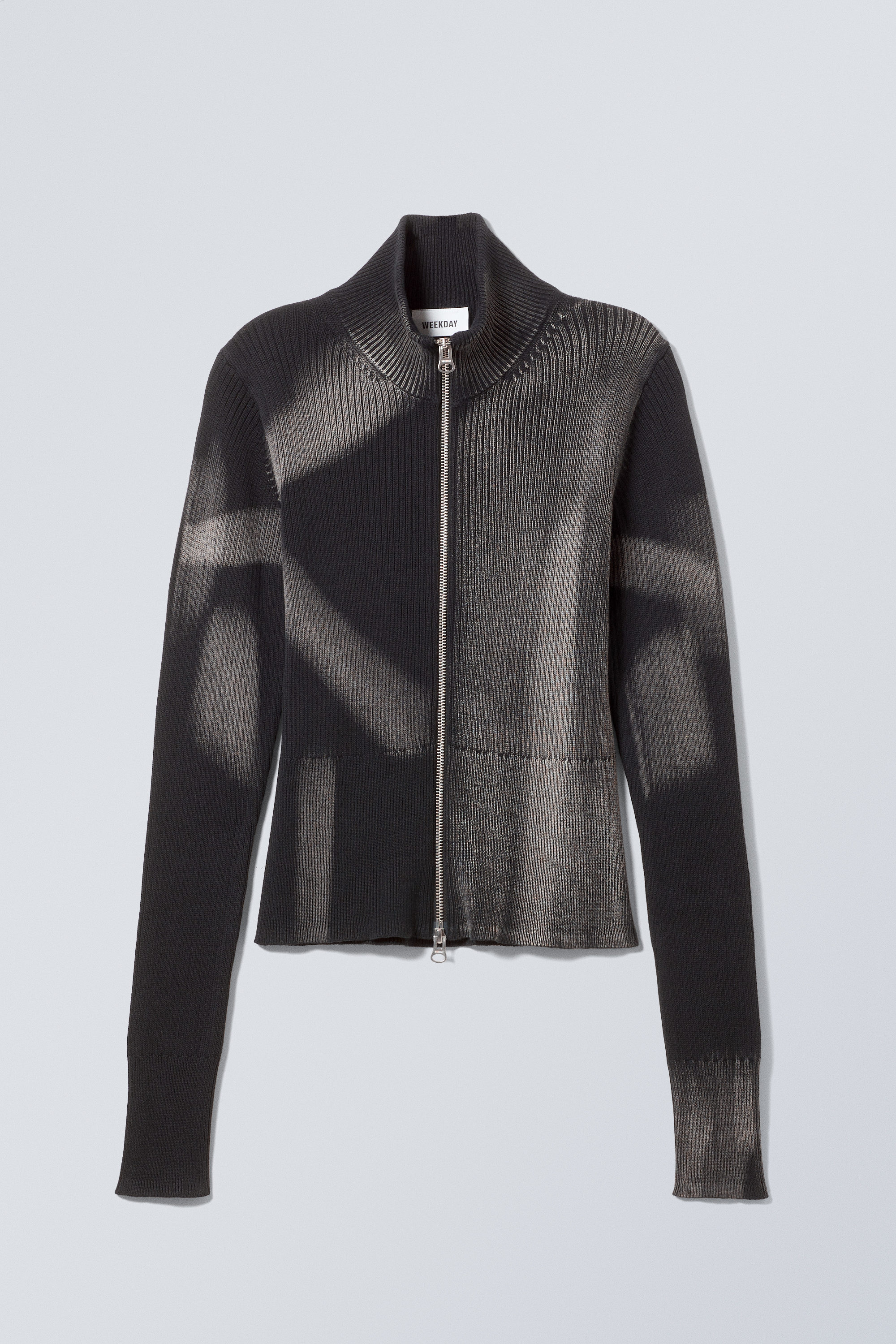rib knit zip cardigan - Black W. Grey Strokes | Weekday EU