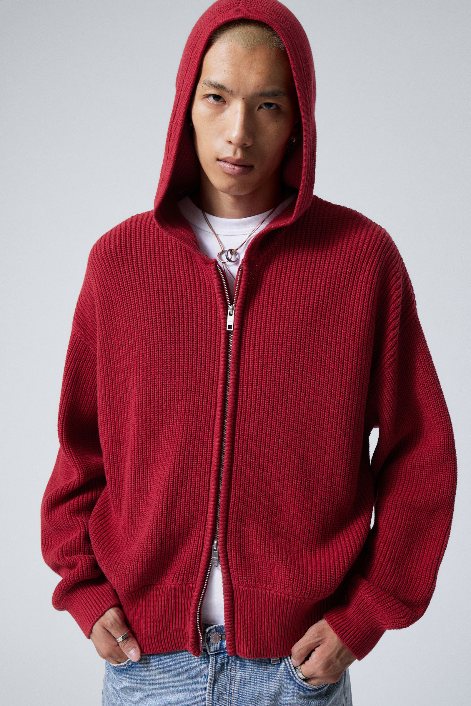 boxy knitted hoodie - Dark Red | Weekday WW