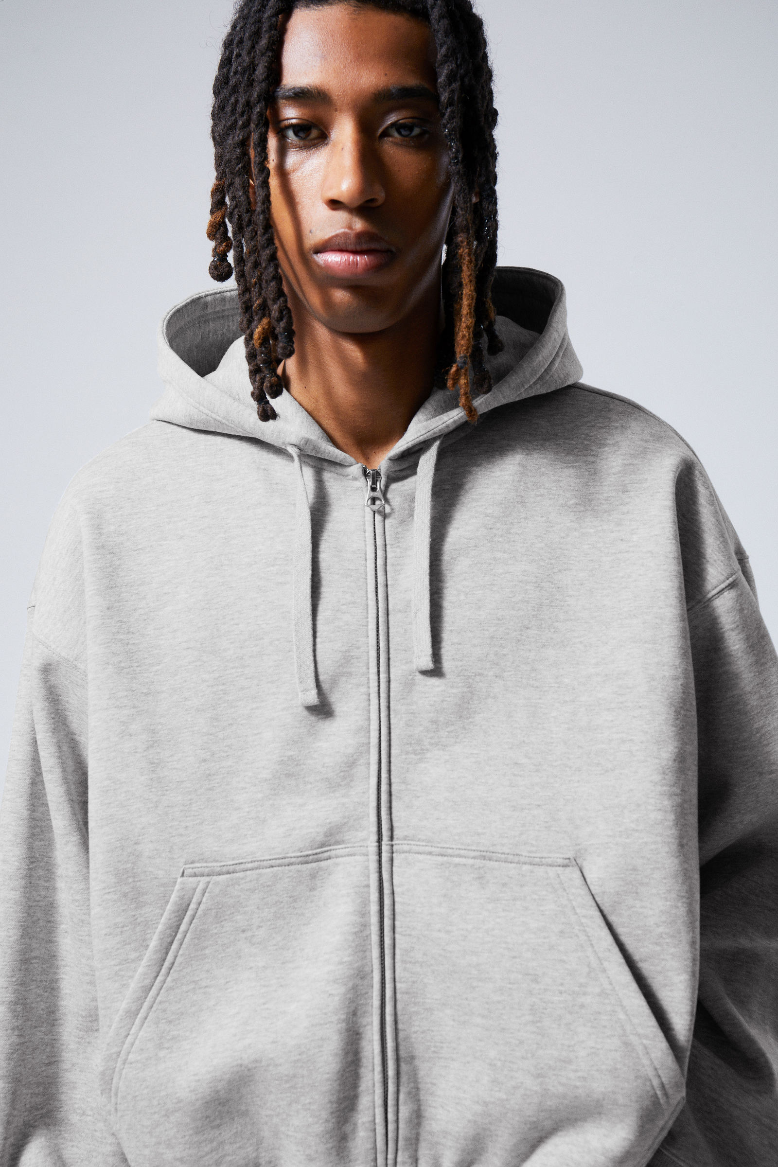 boxy midweight zip hoodie Light Grey Melange Weekday EU