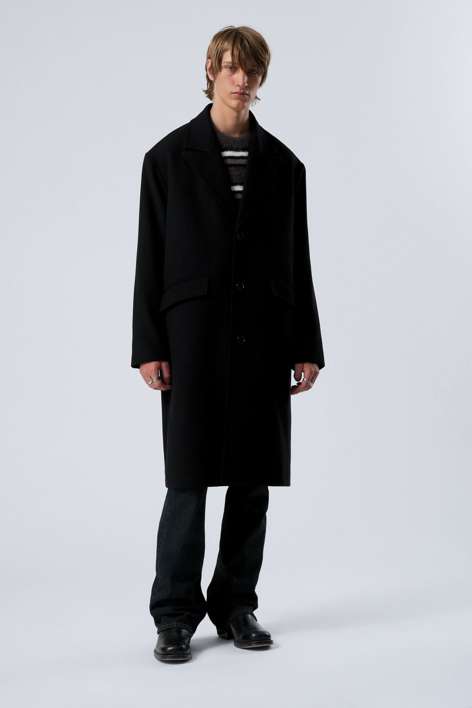 Black - Single Breasted Wool-blend Coat - 2