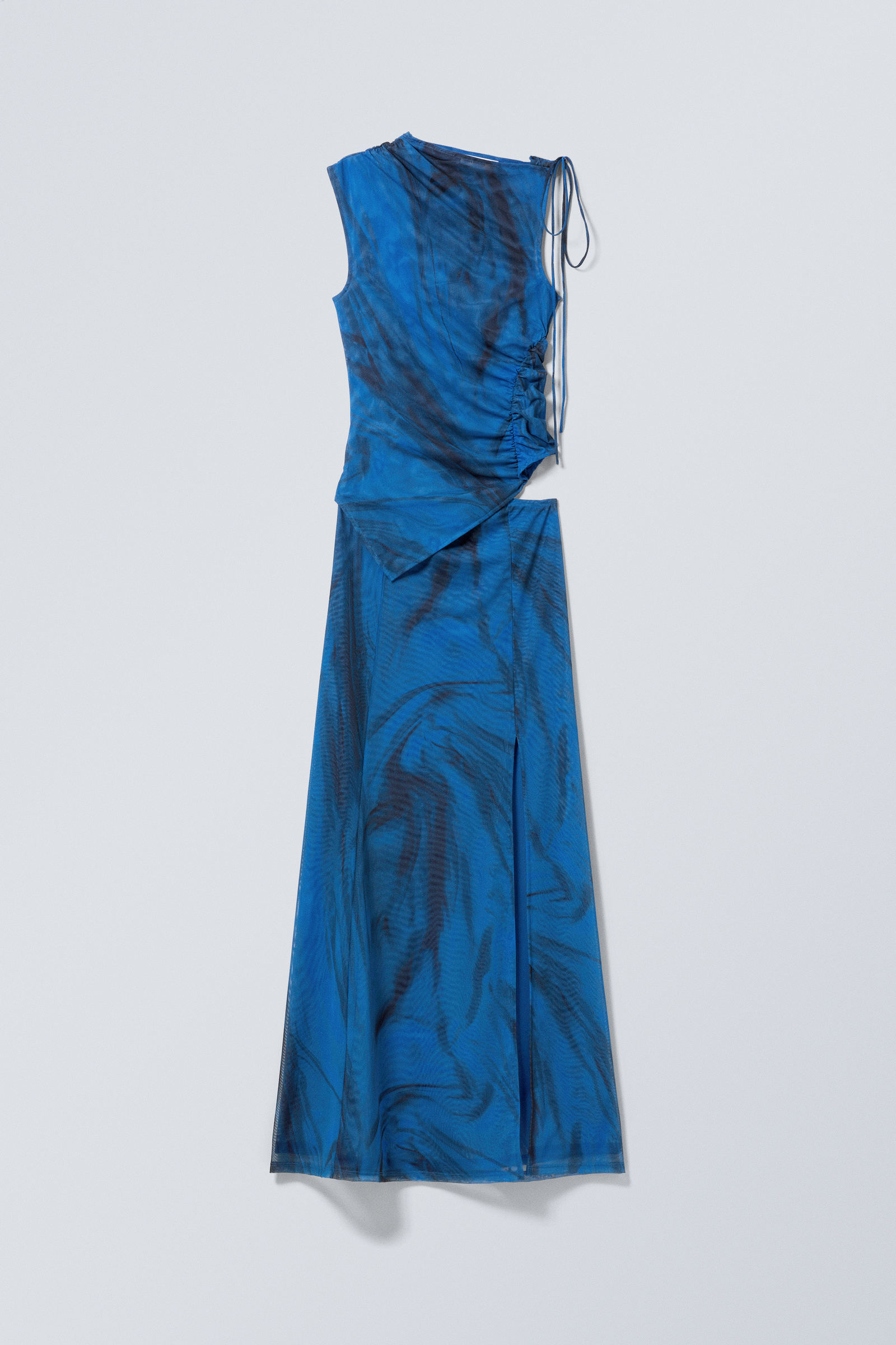 Bright Blue - Draped Asymmetric Tie Maxi Dress - 1