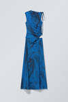 Bright Blue - Draped Asymmetric Tie Maxi Dress - 1