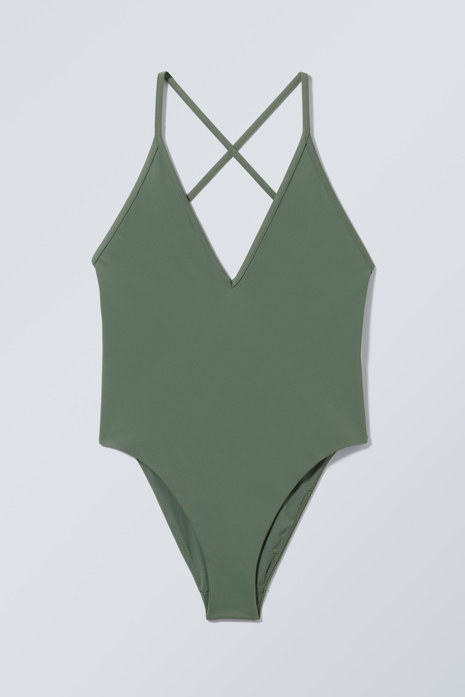 #5A695E - Deep V-neck Swimsuit - 1