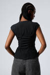 Black - Cap-Sleeved Sheer Top - 3