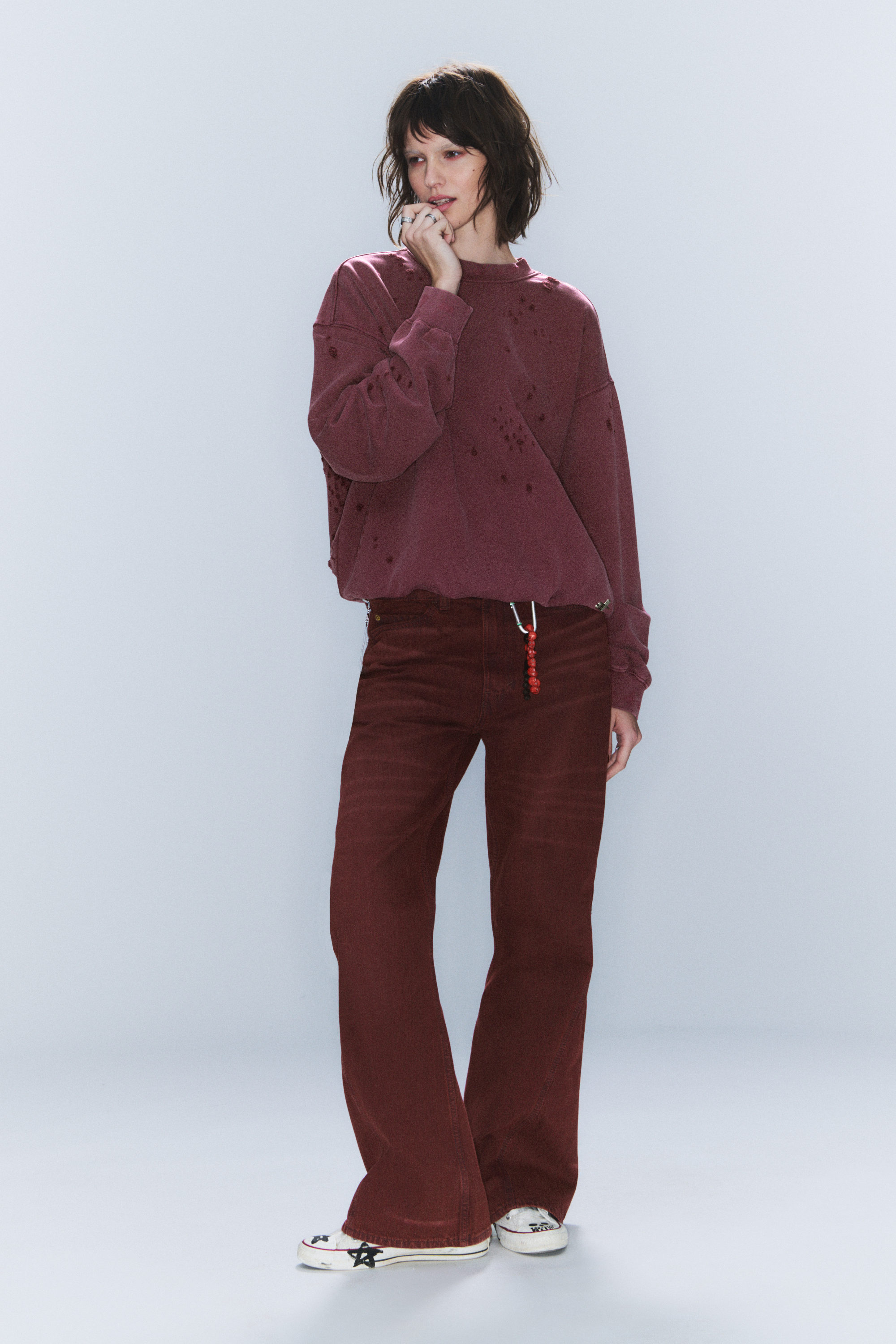 立教駅伝　ブレーカー　Lサイズ cm x lb loose distressed unisex sweatshirt - Washed Dark Red