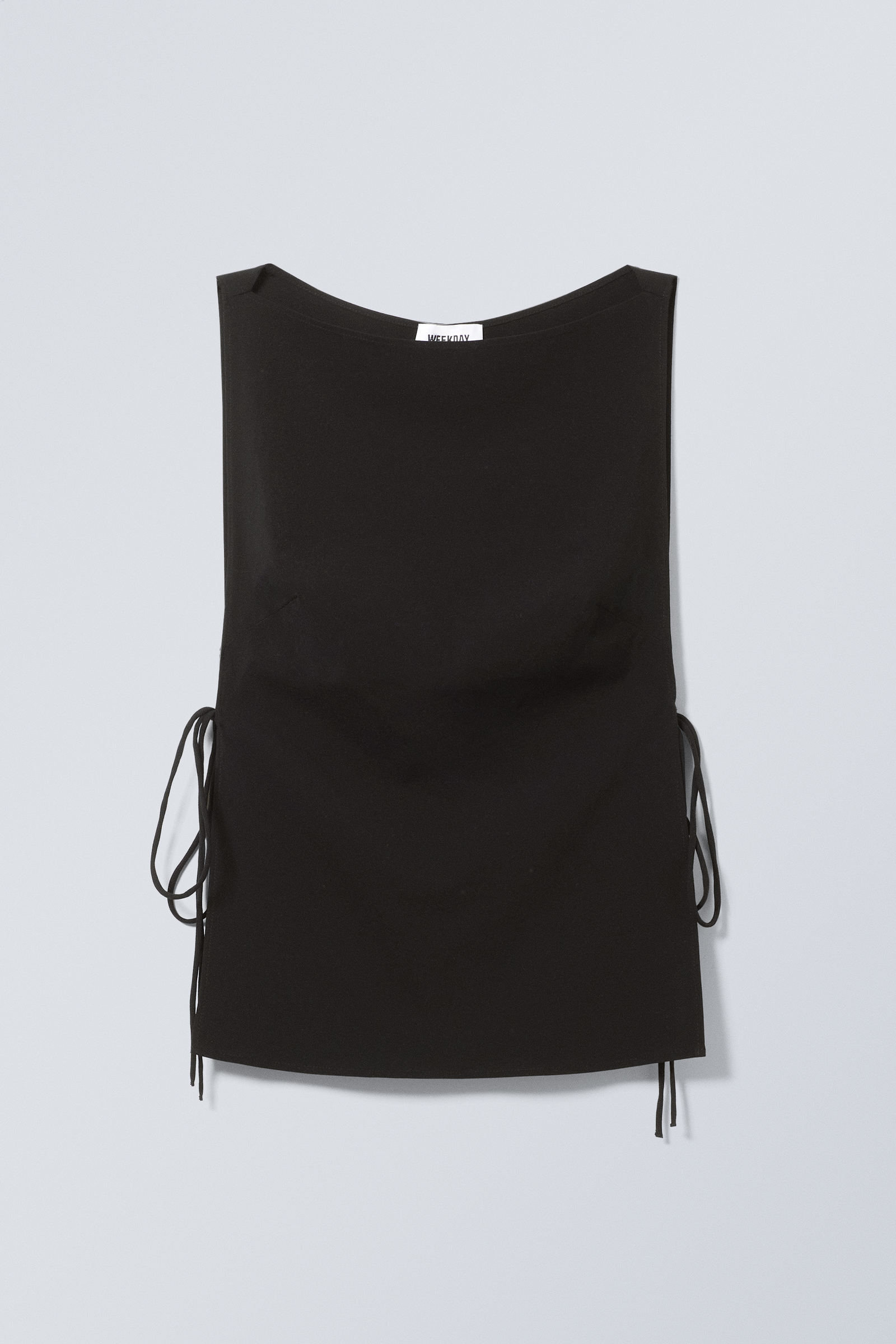 Black - Sleeveless Boat-Neck Tie Top - 1