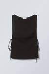 Black - Sleeveless Boat-Neck Tie Top - 1