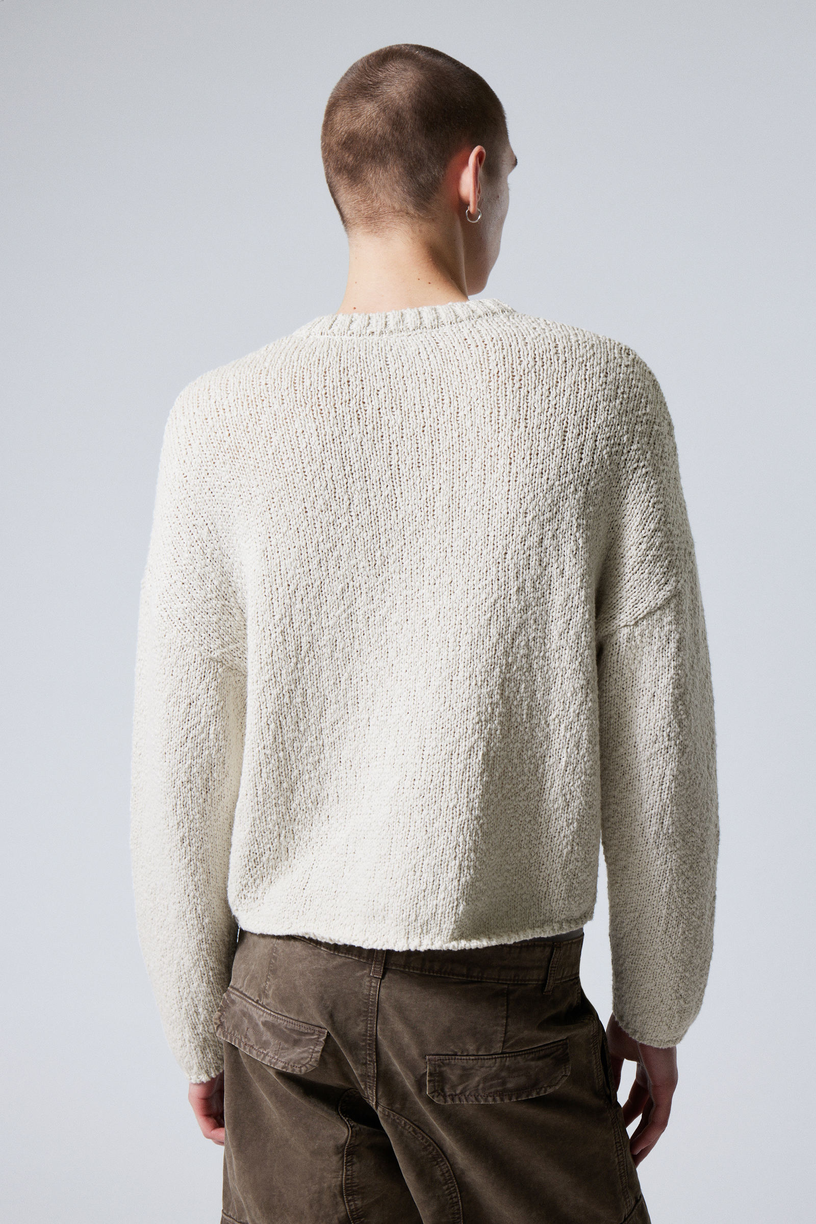 #D3CFC5 - Cropped Heavy Knitted Sweater - 2