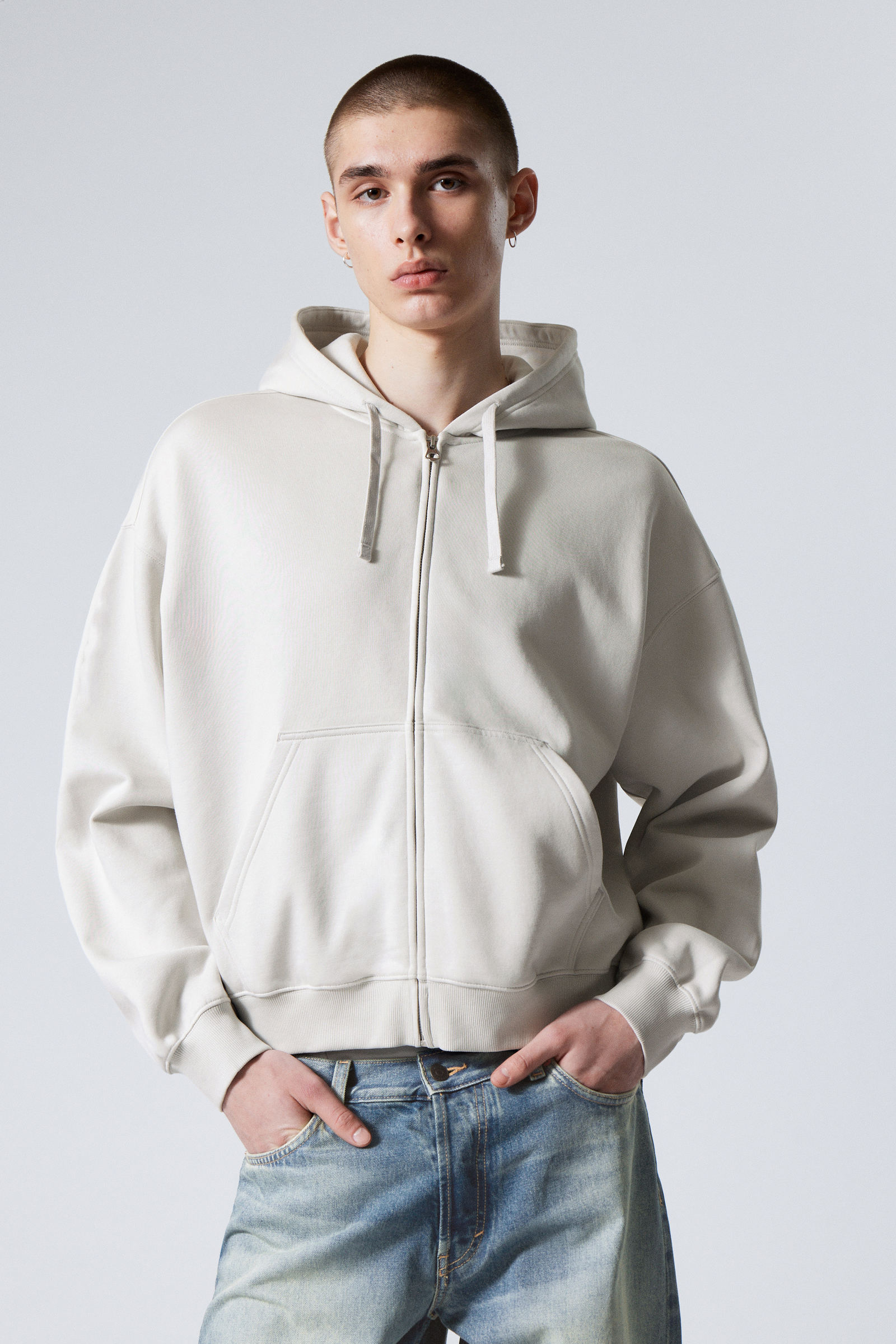 #CCCFCD - Boxy Midweight Zip Hoodie - 1