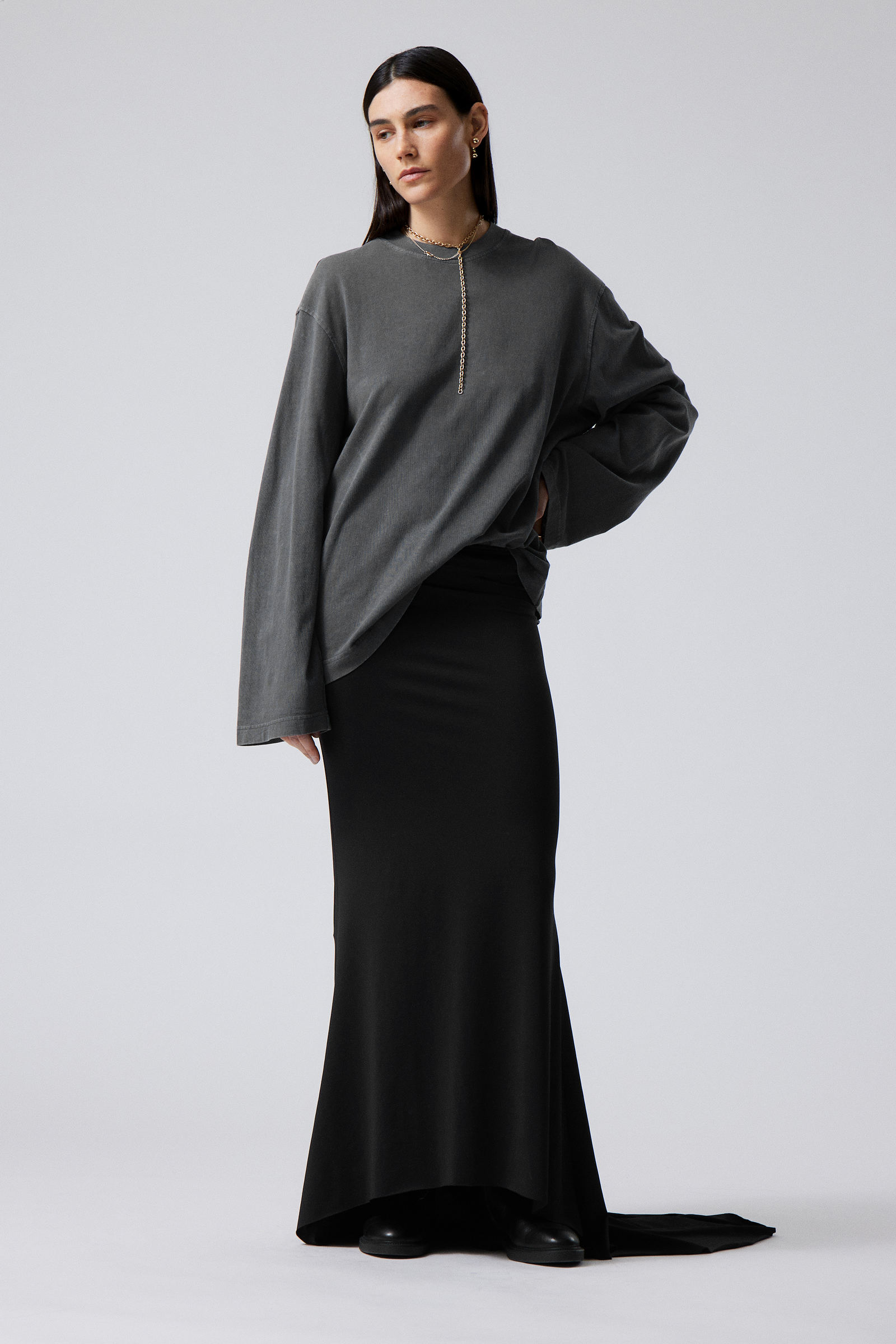 #272628 - Long Asymmetric Drape Skirt - 1