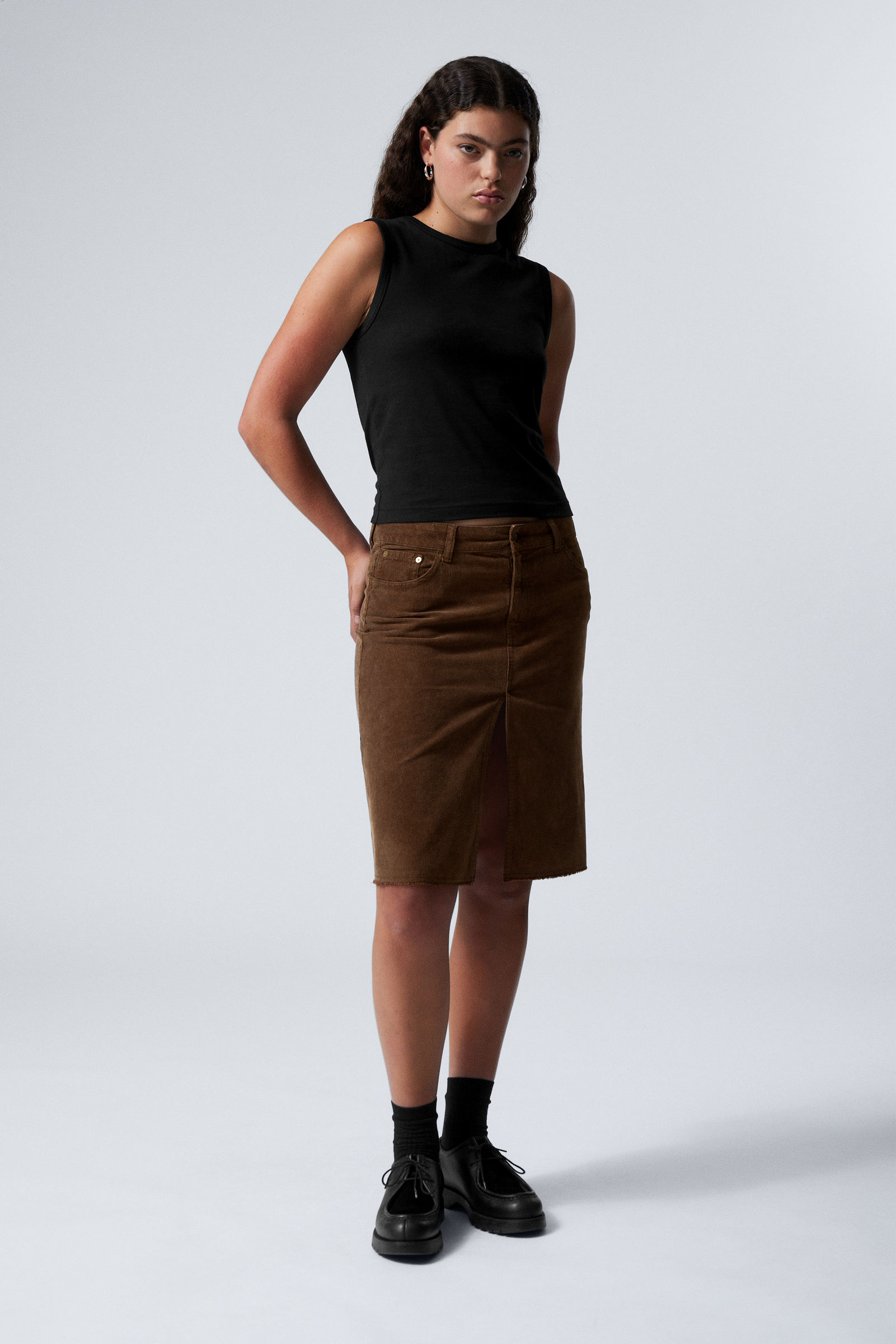 washed corduroy midi skirt Dusty Brown Weekday NO