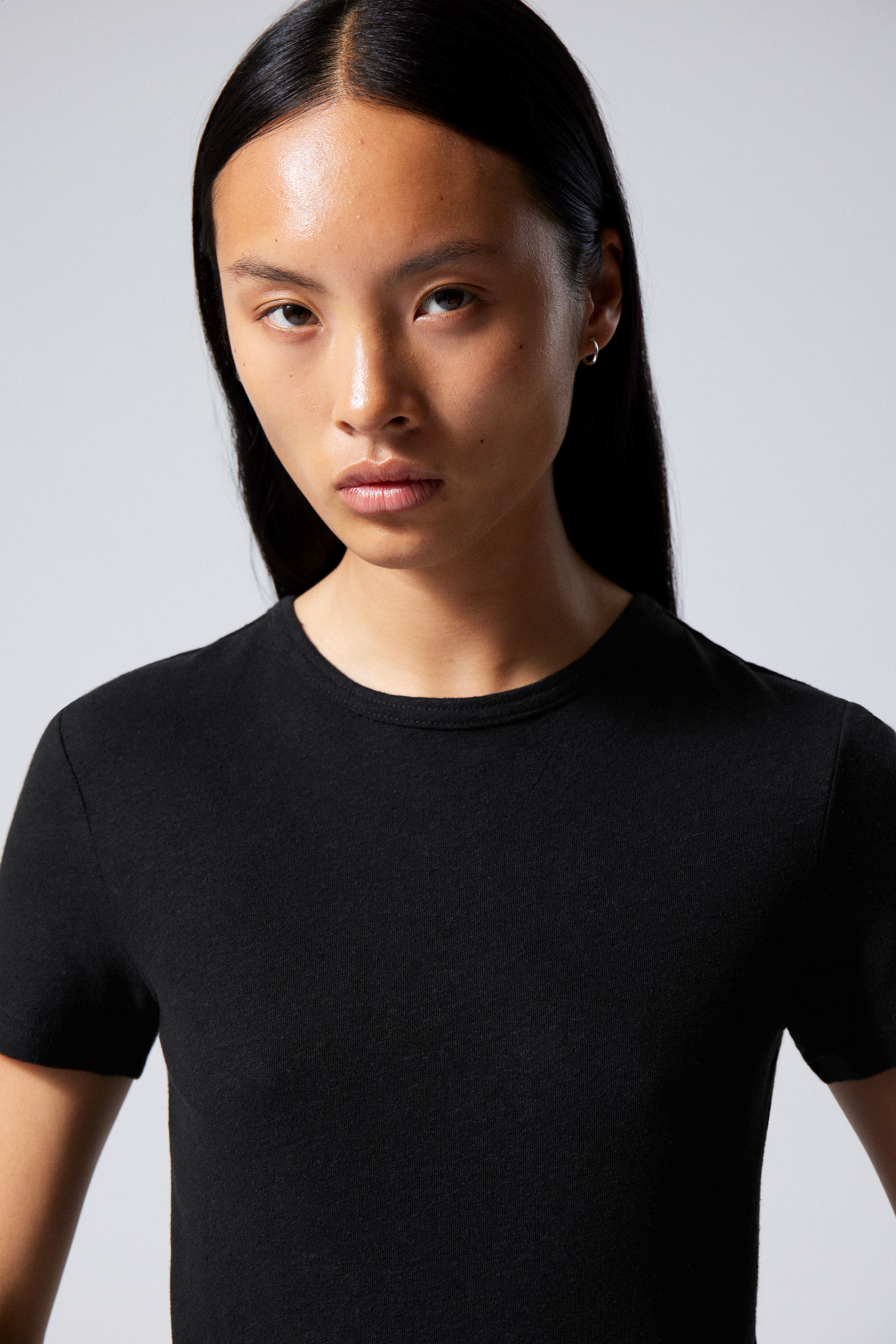 Sheer Fitted Linen Blend T-shirt - Black 