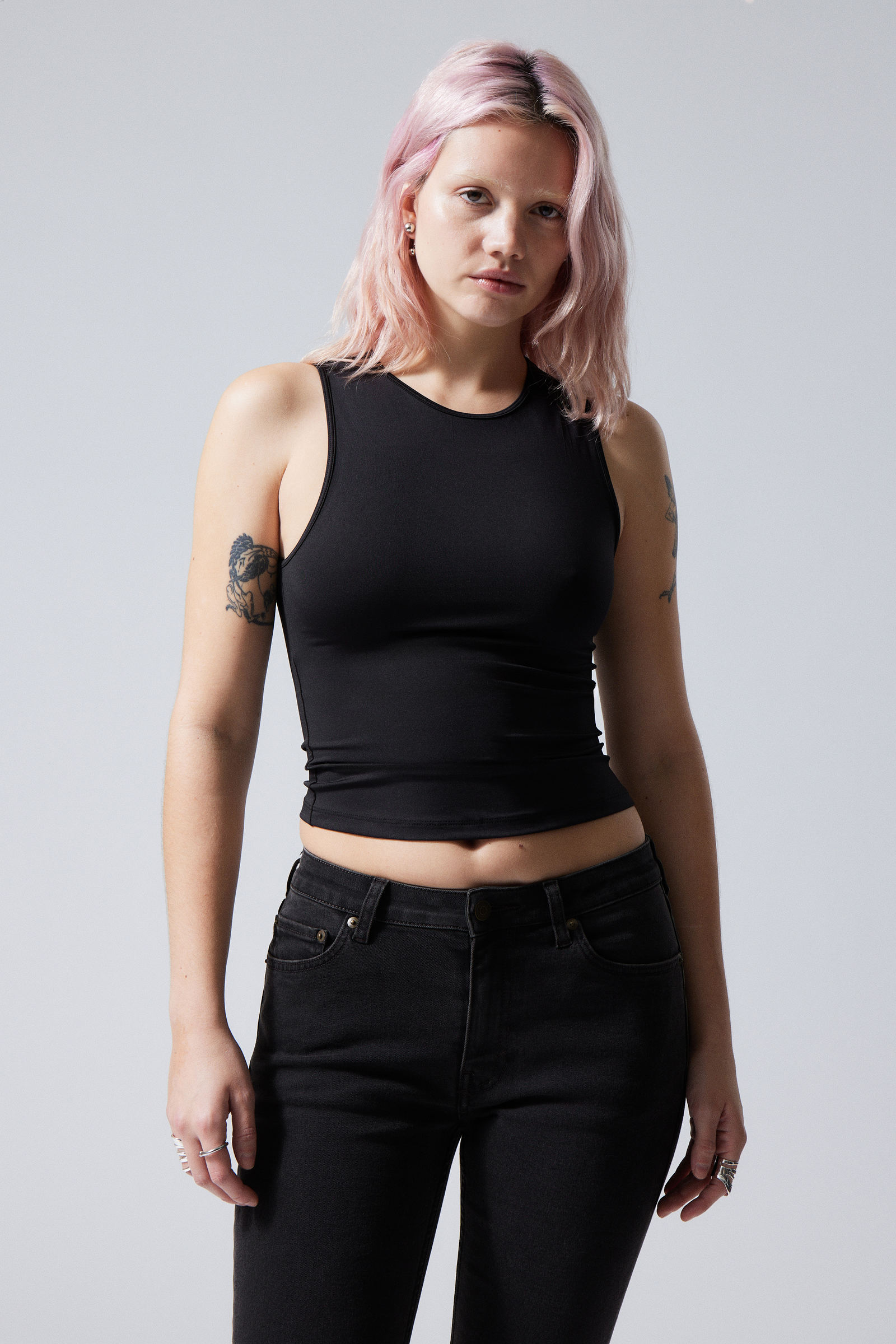 fine fitted tank top - Black