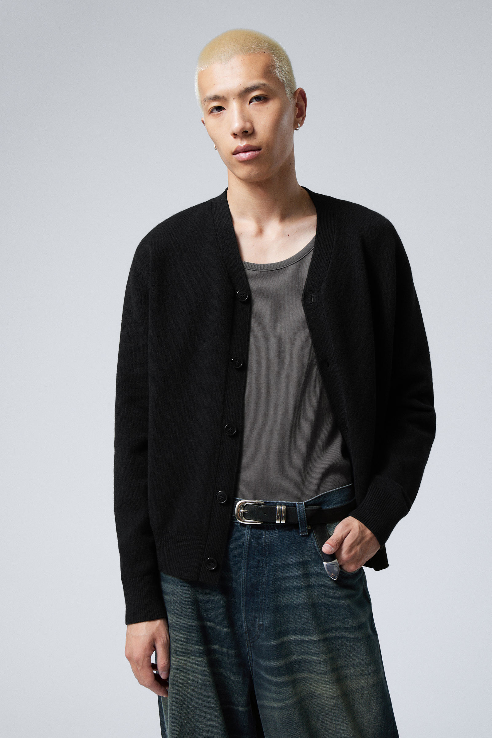 knitted single breasted cardigan Black Weekday GB