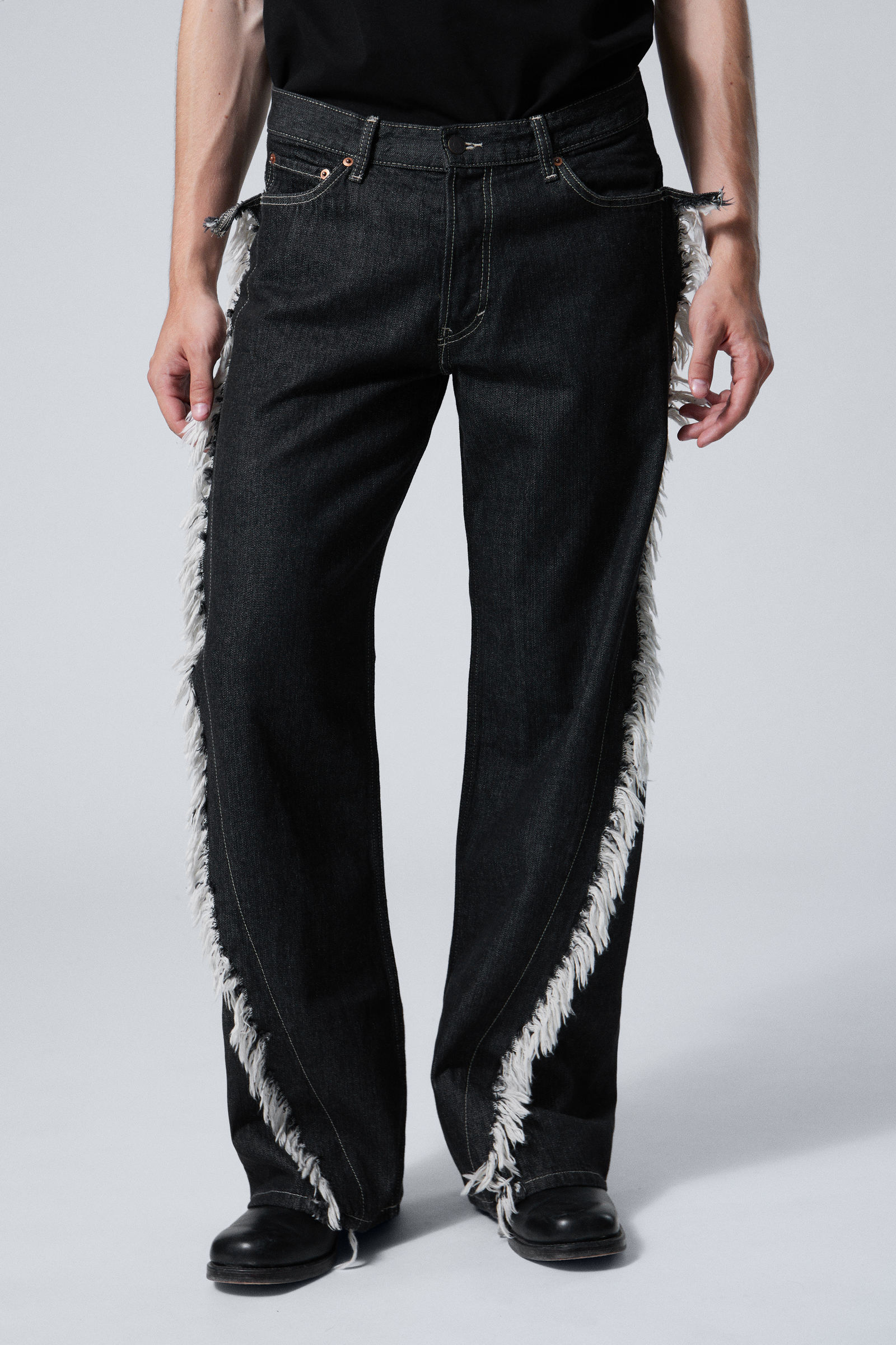 Black fringe jeans best sale