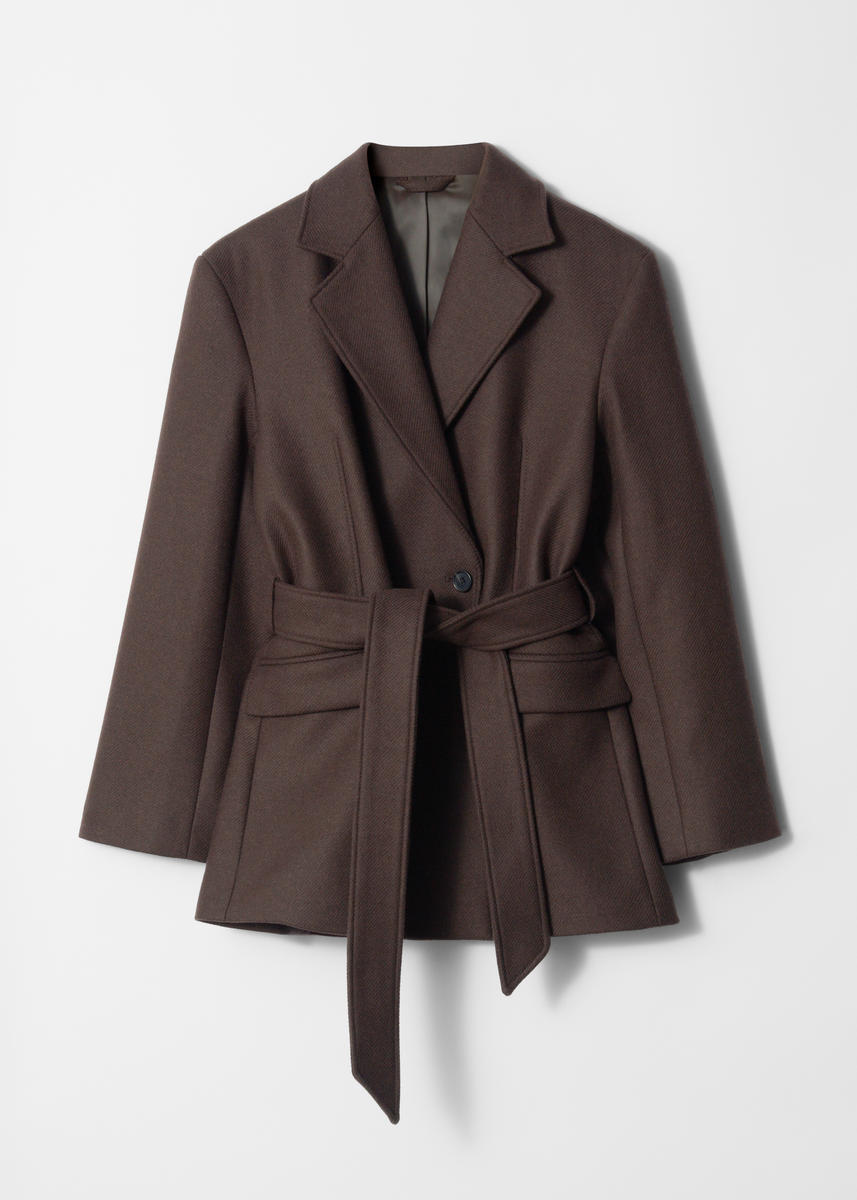 & Other Stories Tie-belt Wool Blazer In Brown