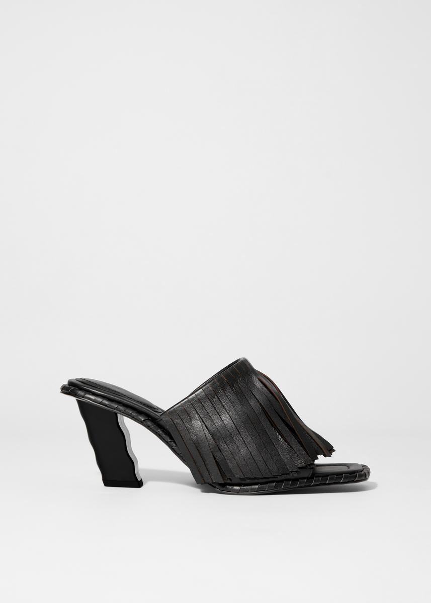 & Other Stories Fringed Leather Mules In Black