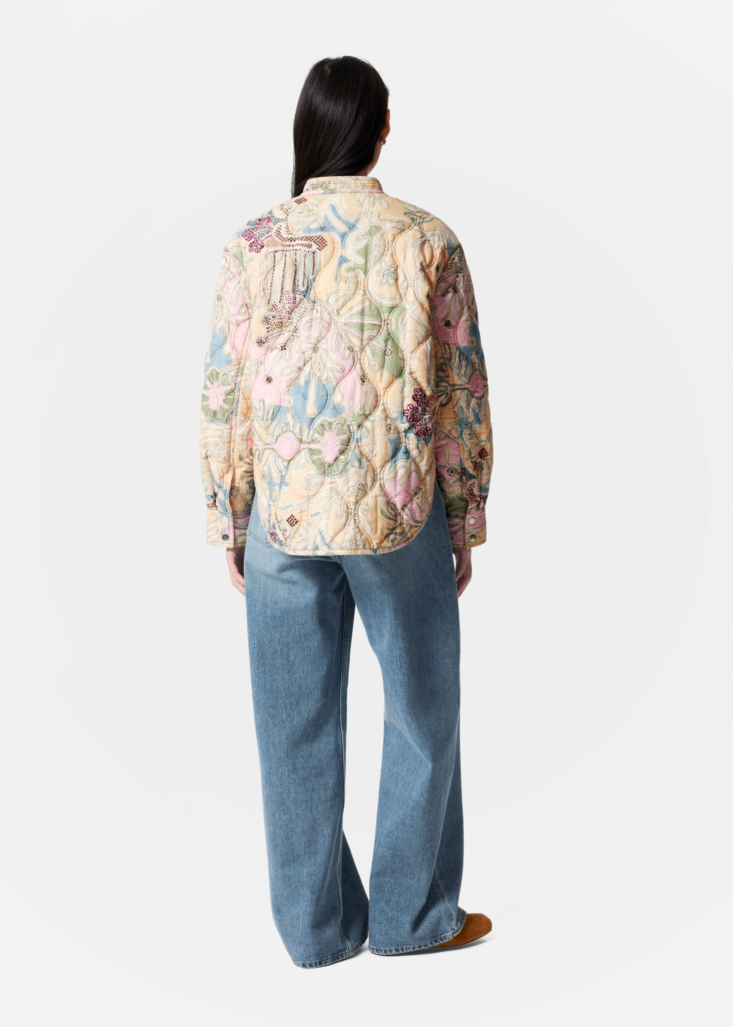 Quilted Stand-Collar Jacket - Beige paisley pattern Quilted Stand-Collar Jacket - Beige paisley pattern