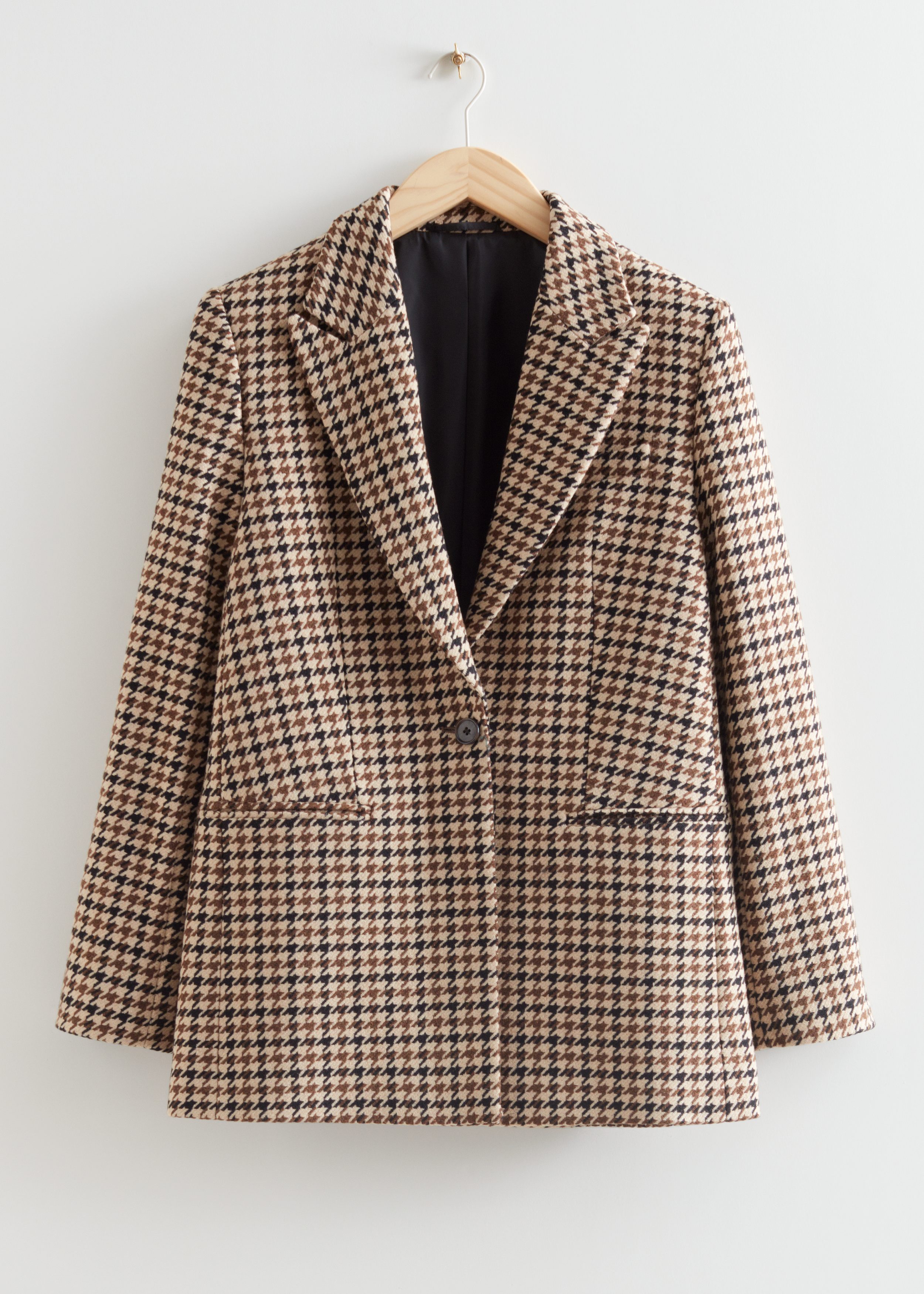 Single Button Tweed Blazer Beige Houndstooth Other Stories BE