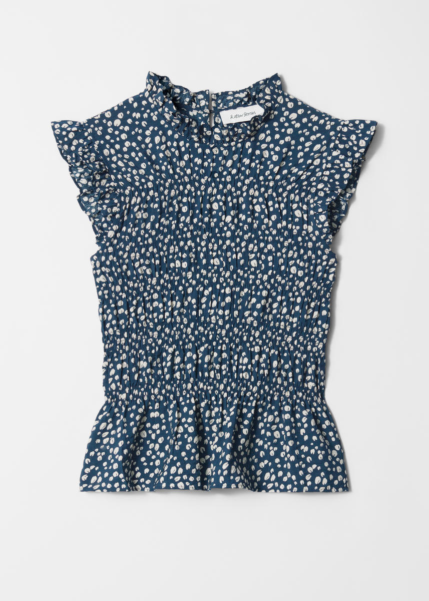 & Other Stories Smocked Frill Top In Blue