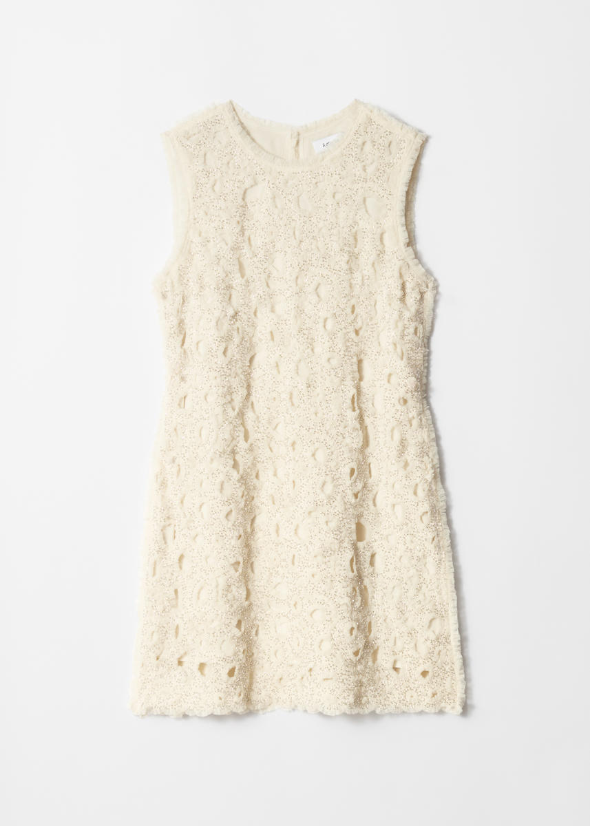 & Other Stories Beaded Tulle Mini Dress With Cut Work Detail In Yellow