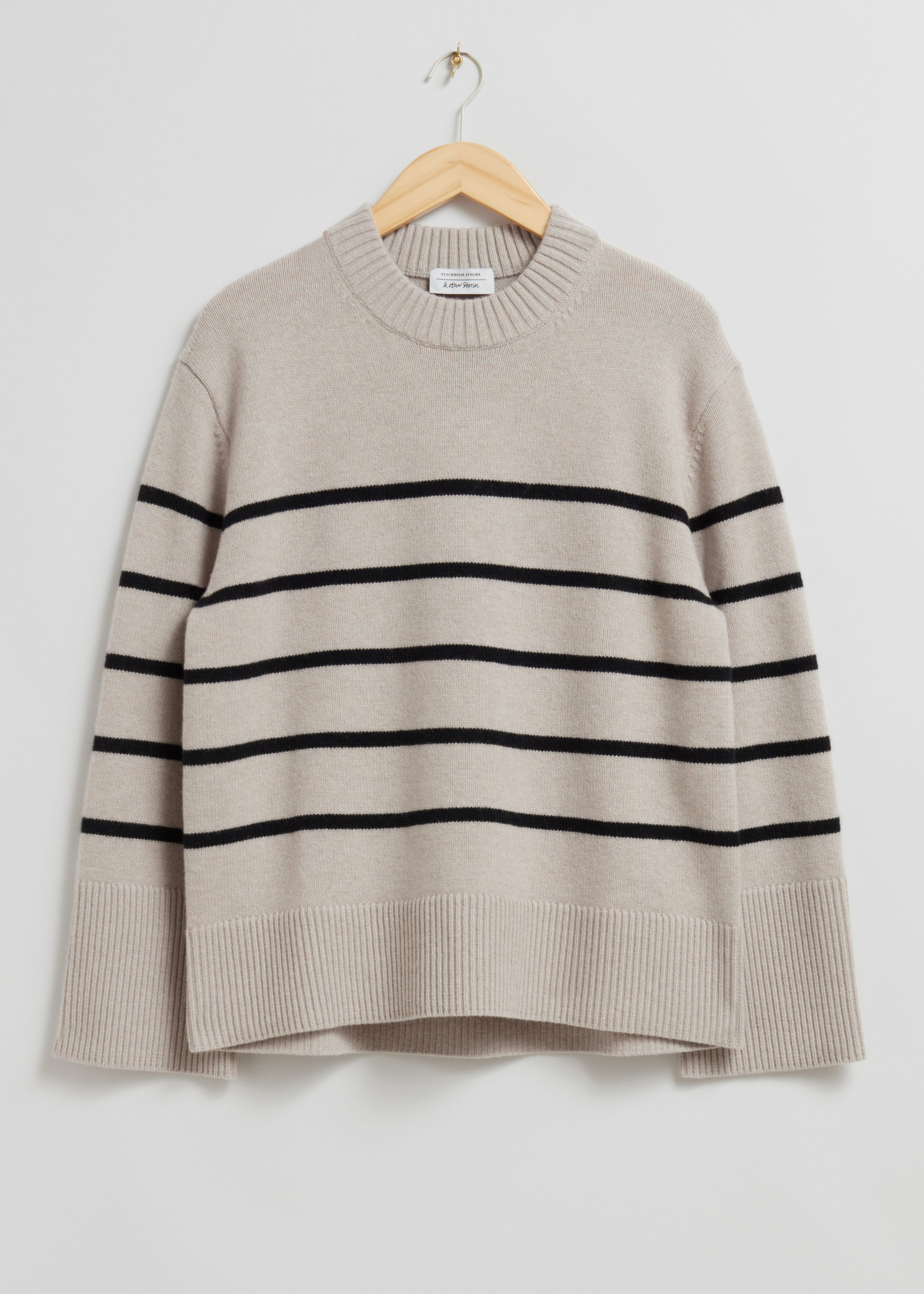 Wool Knit Jumper Beige/Navy Melange Stripe Other Stories DK