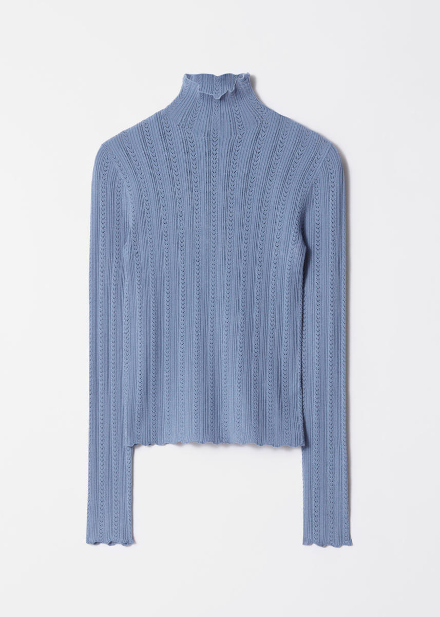 & Other Stories Pointelle-knit Turtleneck Top In Blue
